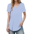thumbnail image 1 of XIAOCHA Womens Solid V Neck T Shirt Short Sleeve Curved Hem Daily Basic Tops, 1 of 5