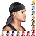 thumbnail image 1 of XIAOCHA Womens Stretch Durag Cap Solid Head Wrap Casual Street Cap,Black, 1 of 6
