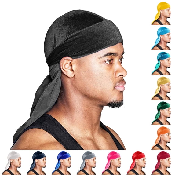 XIAOCHA Womens Stretch Durag Cap Solid Head Wrap Casual Street Cap,Black