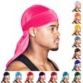 thumbnail image 1 of XIAOCHA Womens Stretch Durag Cap Solid Head Wrap Casual Street Cap,Hot Pink, 1 of 7