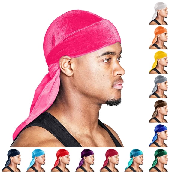 XIAOCHA Womens Stretch Durag Cap Solid Head Wrap Casual Street Cap,Hot Pink