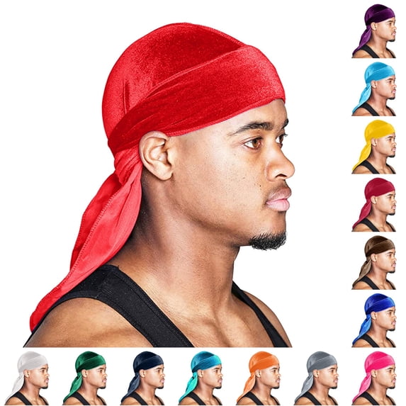 XIAOCHA Womens Stretch Durag Cap Solid Head Wrap Casual Street Cap,Red