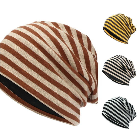XIAOCHA Womens Striped Slouch Beanie Hat Soft Stretch Knit Cap Fashion Holiday Hat,Brown