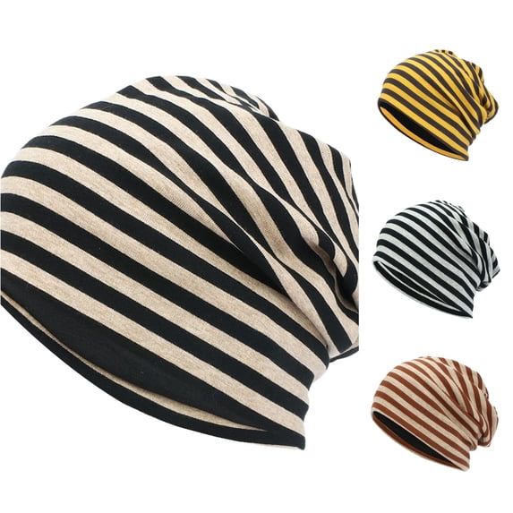 XIAOCHA Womens Striped Slouch Beanie Hat Soft Stretch Knit Cap Fashion Holiday Hat,Khaki