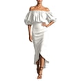 thumbnail image 1 of XIAOCHA Womens Summer Ruched Midi Dress Solid Off Shoulder Puff Sleeve Night Out Dresses, 1 of 5