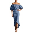 thumbnail image 1 of XIAOCHA Womens Summer Ruched Midi Dress Solid Off Shoulder Puff Sleeve Night Out Dresses, 1 of 5