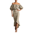 thumbnail image 1 of XIAOCHA Womens Summer Ruched Midi Dress Solid Off Shoulder Puff Sleeve Night Out Dresses, 1 of 5