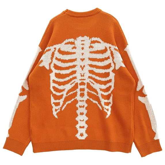 XIAOCHA Womens Sweaters Casual Skeleton Jacquard Crewneck Knit Pullover Sweater Loose Fit Long Sleeves Soft Comfortable Top Halloween Holiday