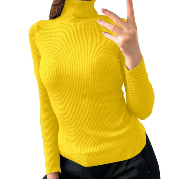 XIAOCHA Womens Sweaters Classic Turtleneck Knit Pullover Sweater Top Fall Versatile Solid Slim Fit Soft Comfortable Casual Blouses
