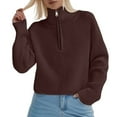 thumbnail image 1 of XIAOCHA Womens Sweaters Minimalist Half Zip Turtleneck Short Pullover Sporty Sweater Winter Solid Color Soft Loose Long Sleeves Knit Blouses, 1 of 5