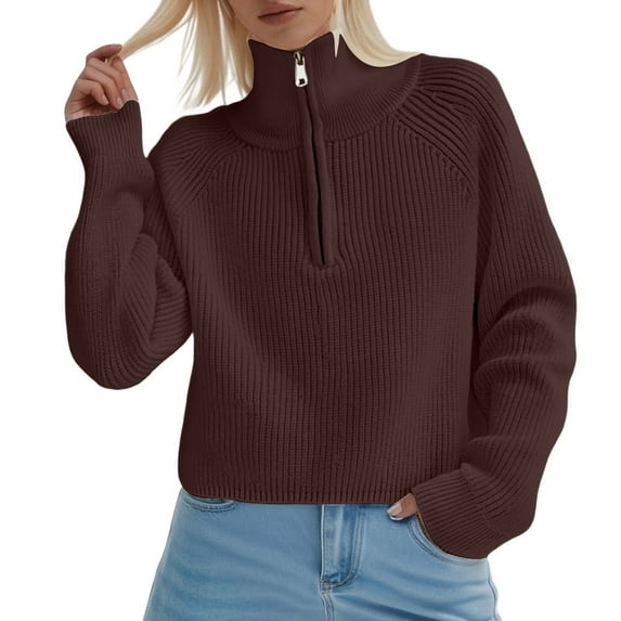XIAOCHA Womens Sweaters Minimalist Half Zip Turtleneck Short Pullover Sporty Sweater Winter Solid Color Soft Loose Long Sleeves Knit Blouses