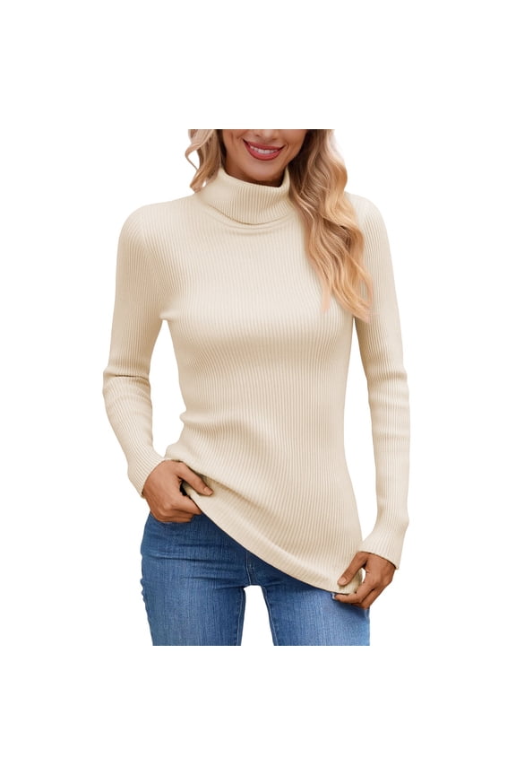 Womens Sweaters Soft Long Sleeve Turtleneck Knit Pullover Sweater Casual Winter Warm Comfortable Solid Simple Slim Fit Blouses