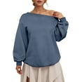 thumbnail image 1 of XIAOCHA Womens Sweatshirts Autumn Solid Color Slanted Neck Off Shoulder Pullover Top Simple Vintage Long Sleeves Loose Elegant Sweatshirt S, 1 of 5