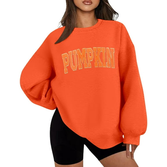 XIAOCHA Womens Sweatshirts Halloween Trendy Letter Print Crew Neck Oversized Pullover Tops Loose Fit Drop Shoulder Long Sleeves Sweatshirt