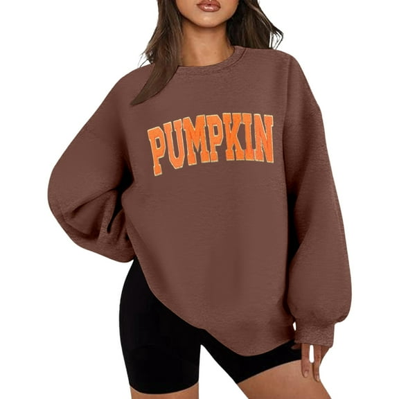 XIAOCHA Womens Sweatshirts Halloween Trendy Letter Print Crew Neck Oversized Pullover Tops Loose Fit Drop Shoulder Long Sleeves Sweatshirt
