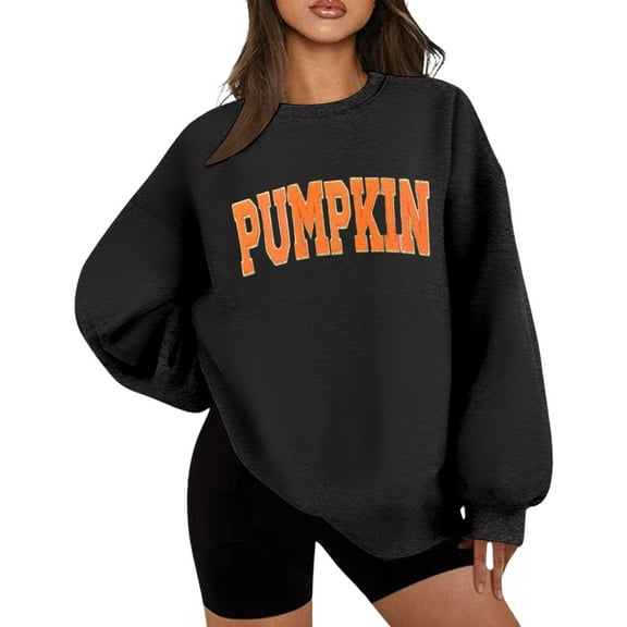 XIAOCHA Womens Sweatshirts Halloween Trendy Letter Print Crew Neck Oversized Pullover Tops Loose Fit Drop Shoulder Long Sleeves Sweatshirt