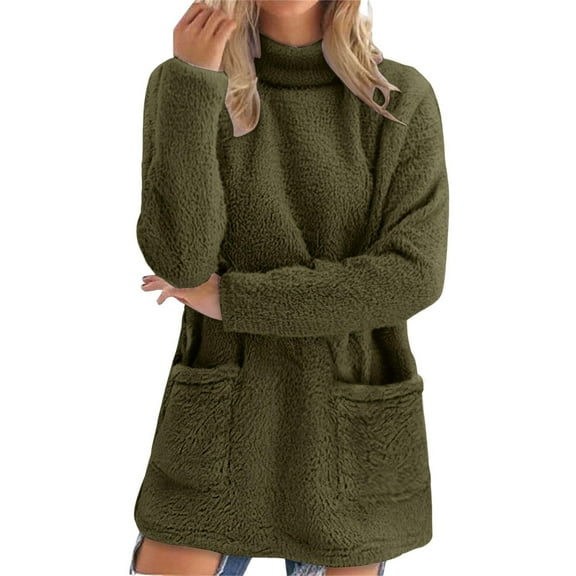 XIAOCHA Womens Sweatshirts Oversized Kangaroo Pocket Turtleneck Pullover Tops Warm Long Sleeve Loose Solid Color Oversized Sweatshirt