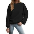 thumbnail image 1 of XIAOCHA Womens Sweatshirts Simple Solid Color Crewneck Pullover Tops Drop Shoulder Long Sleeve Loose Fit Warm Sweatshirt Fall Winter Layering, 1 of 5