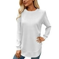 thumbnail image 1 of XIAOCHA Womens Sweatshirts Simple Solid Color Crewneck Slim Fit Pullover Layering Tops Loose Fit Long Sleeve Fall Winter Warm Sweatshirt, 1 of 6