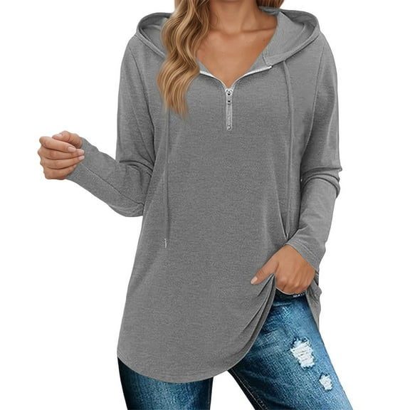 XIAOCHA Womens Sweatshirts Simple Solid Color Half Zip Pullover Tops Loose Fit Long Sleeve Drop Shoulder Oversized Sweatshirts Daily Wear