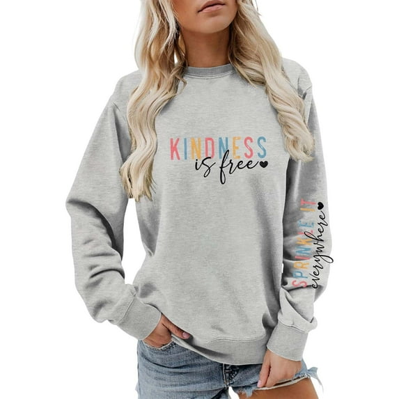 XIAOCHA Womens Sweatshirts Trendy Colorful Letter Print Crewneck Pullover Tops Drop Shoulder Long Sleeves Loose Fit Oversize Sweatshirts