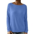 thumbnail image 1 of XIAOCHA Womens Sweatshrits Boat Neck Long Sleeve Loose Fit Sweatshirt Solid Color Casual Comfy Pullover Sport Top Daily Wear Blue, 1 of 5