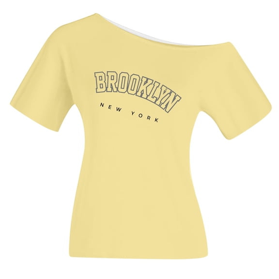 XIAOCHA Womens T Shirt Letter Printed Off Shoulder Slim Fit Pullover Tee Shirt Short Sleeves Trendy Vintage Tees Streetwear
