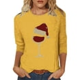 thumbnail image 1 of XIAOCHA Womens T-Shirts Wine Glass And Santa Hat Print Crew Neck Pullover Tees Shirt Long Sleeves Loose Fit Tees Christmas Holiday Wear, 1 of 5
