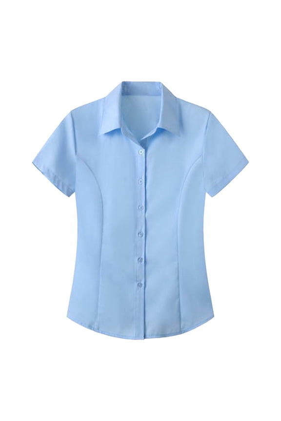 Womens Tailored Blouse Short Sleeve Collared Office Work Button Down Shirt