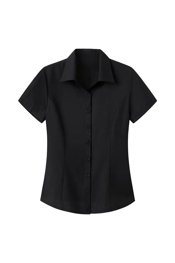 Womens Tailored Blouse Short Sleeve Collared Office Work Button Down Shirt