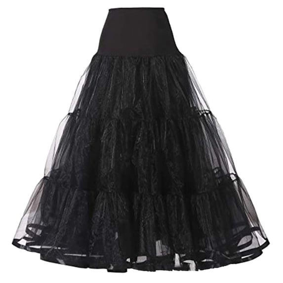 XIAOCHA Womens Tiered Tulle Midi Skirt Flared High Waisted Lace Trim Skirt Airy Vintage Party Skirts
