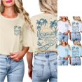 thumbnail image 1 of XIAOCHA Womens Tree Beach Graphic T Shirt Short Sleeve Front Back Print Casual Tops, 1 of 4