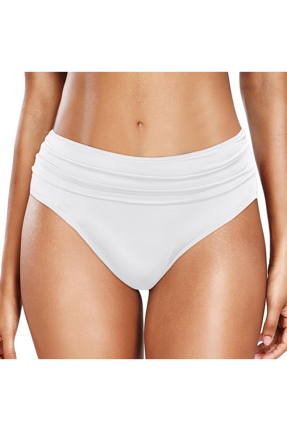 Womens Tummy Control Swim Bottoms High Waist Ruched Beach Bikini Briefs