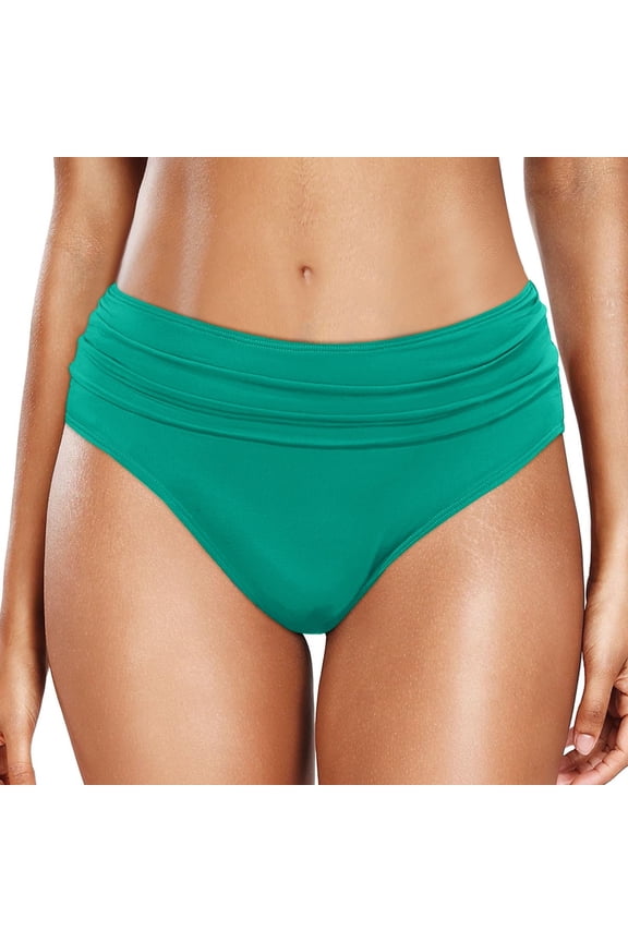 Womens Tummy Control Swim Bottoms High Waist Ruched Beach Bikini Briefs