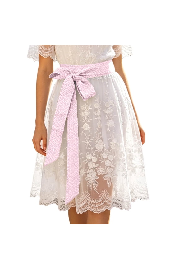 Womens Waist Tie Lace Dress Floral Pattern Midi Dresses Oktoberfest Party Gown,Pink,Sizes M
