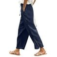 thumbnail image 1 of XIAOCHA Womens Wide Leg Pants Linen Side Slit Button Boho Style Trousers Retro Elastic Waist Baggy Breathable Pants Vacation, 1 of 4