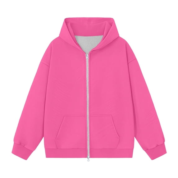 XIAOCHA Womens Zip Up Hoodie Solid Long Sleeve Hoodies Everyday Basic Hooded Sweatshirt, Hot Pink, Sizes M