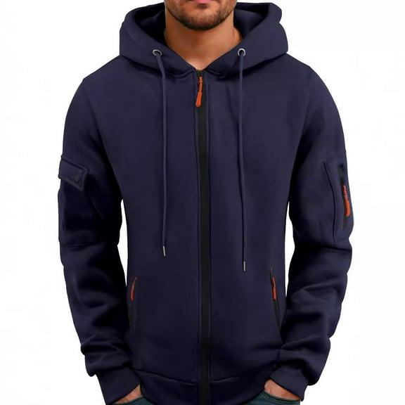 XIAOCHA Workout Full-Zip Hoodies For Men Arm Pockets Thickened Hooded Jacket Fall Casual Sporty Hoodies