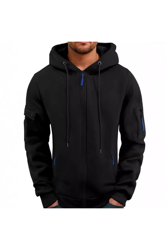 Workout Full-Zip Hoodies For Men Arm Pockets Thickened Hooded Jacket Fall Casual Sporty Hoodies