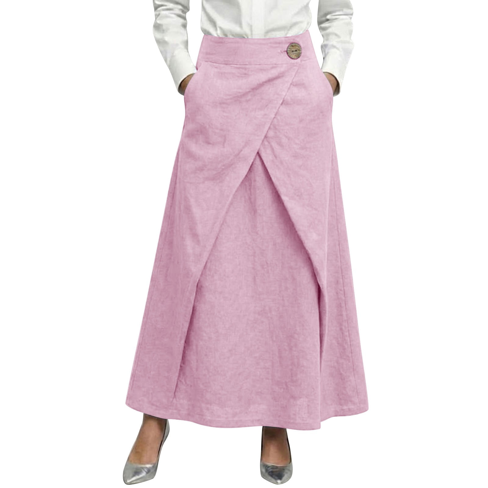 XIAOCHA Wrap-Front Pocketed Skirt for women Minimalist Office