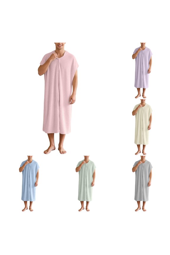 Zip Front Bath Robe for Men Sleeveless Summer Loose Fit Daily Shower Gown
