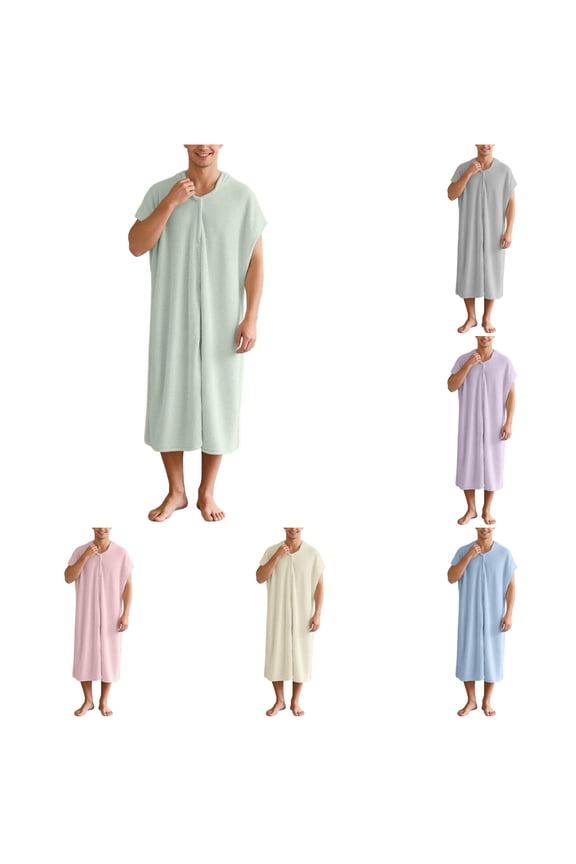 Zip Front Bath Robe for Men Sleeveless Summer Loose Fit Daily Shower Gown