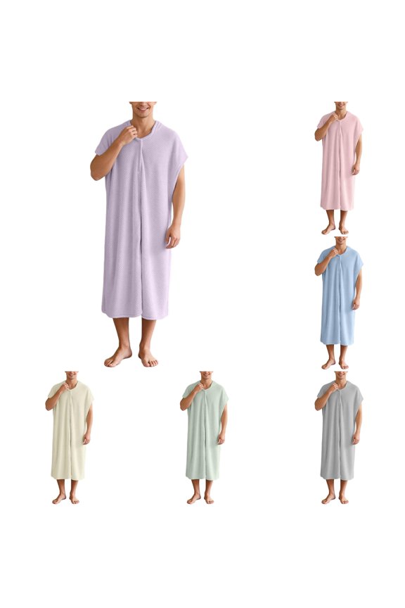 Zip Front Bath Robe for Men Sleeveless Summer Loose Fit Daily Shower Gown
