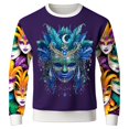 thumbnail image 1 of XIAOCHA mens Mask Pattern Sweatshirt Mardi Gras Loose Long Sleeve Round Neck Spring Pullover Soft Casual Top, 1 of 3