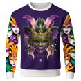 thumbnail image 1 of XIAOCHA mens Mask Pattern Sweatshirt Mardi Gras Loose Long Sleeve Round Neck Spring Pullover Soft Casual Top, 1 of 3