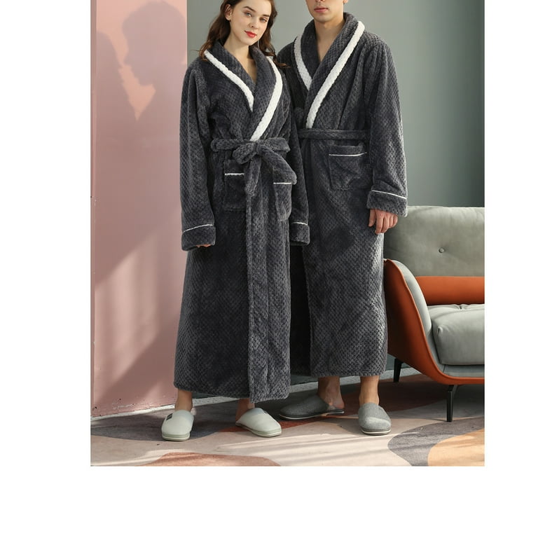 XIAOFFENN Extra Long Robes for Tall Men Couples Pajamas Thicken Lengthen Warm Comfort Flannel Bathrobe for Men Women Long Sleeve Sleepwear Loungewear Gray Medium 1PC Walmart