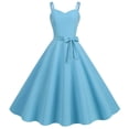 thumbnail image 1 of XIAOFFENN Floral Dress For Women, Women's Vintage 1950's Comfy Summer Sleeveless Round-Neck Solid Point Party Dress Rockabilly Swing Prom Party Cocktail Dress Blue S, 1 of 5