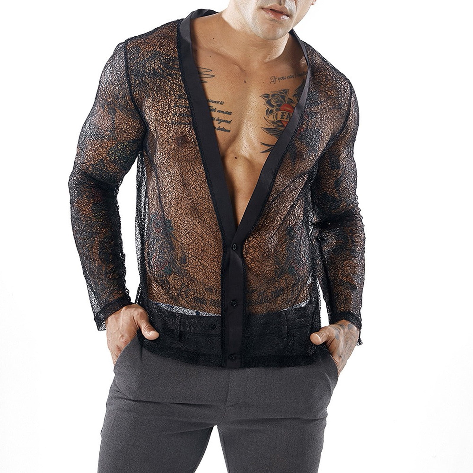 Men's Fishnet See Through Tank Top Muscle Workout Mesh Transparent Tees Clubwear (Size:M,Color:Black