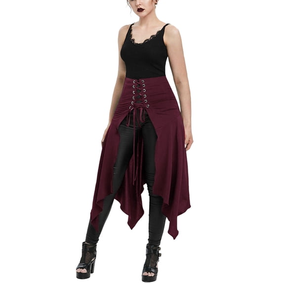 XIAOFFENN Medieval Dress For Women, Gothic Dress Vintage Plus Size Goth Dresses for Women Punk Dress Strap Style Sleeveless Off Shoulder Mid Length Dress Wine,L