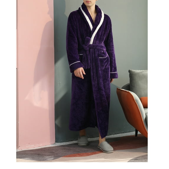 XIAOFFENN Men Pajamas, Couples Matching Pajamas Set Thickening Lengthening Flannel Warmth for Men Women Long Sleeve Sleepwear Loungewear Purple 3X-Large